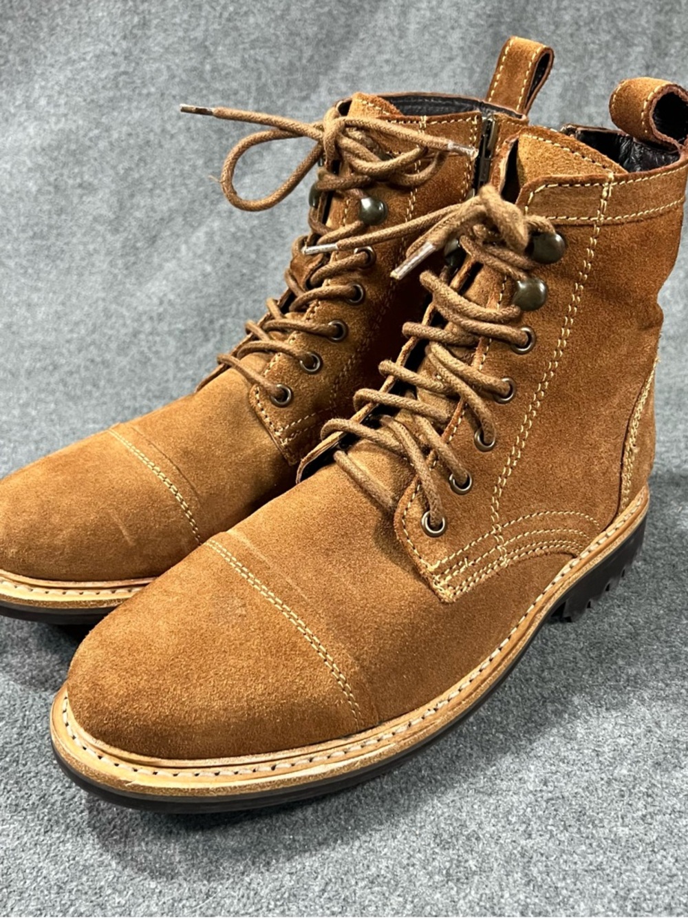 Frye Russell Men’s Size 7.5 Tan Leather Suede Cap Boots Lace Zip Up FR41606